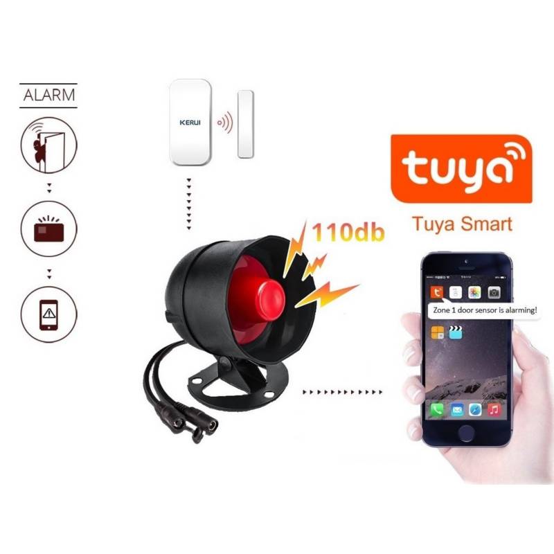 Sensor de Puerta Ventana y Sirena Alarma Wifi Smartphone App Tuya