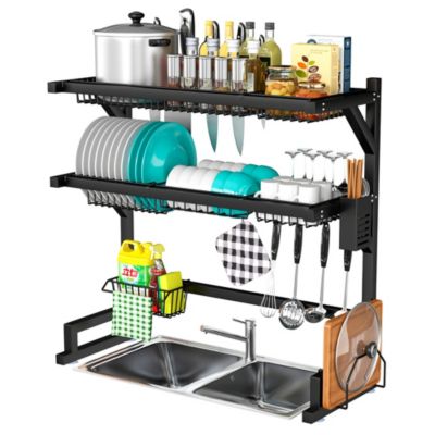 Organizador de platos Gretail para cocina estante 2 niveles Negro