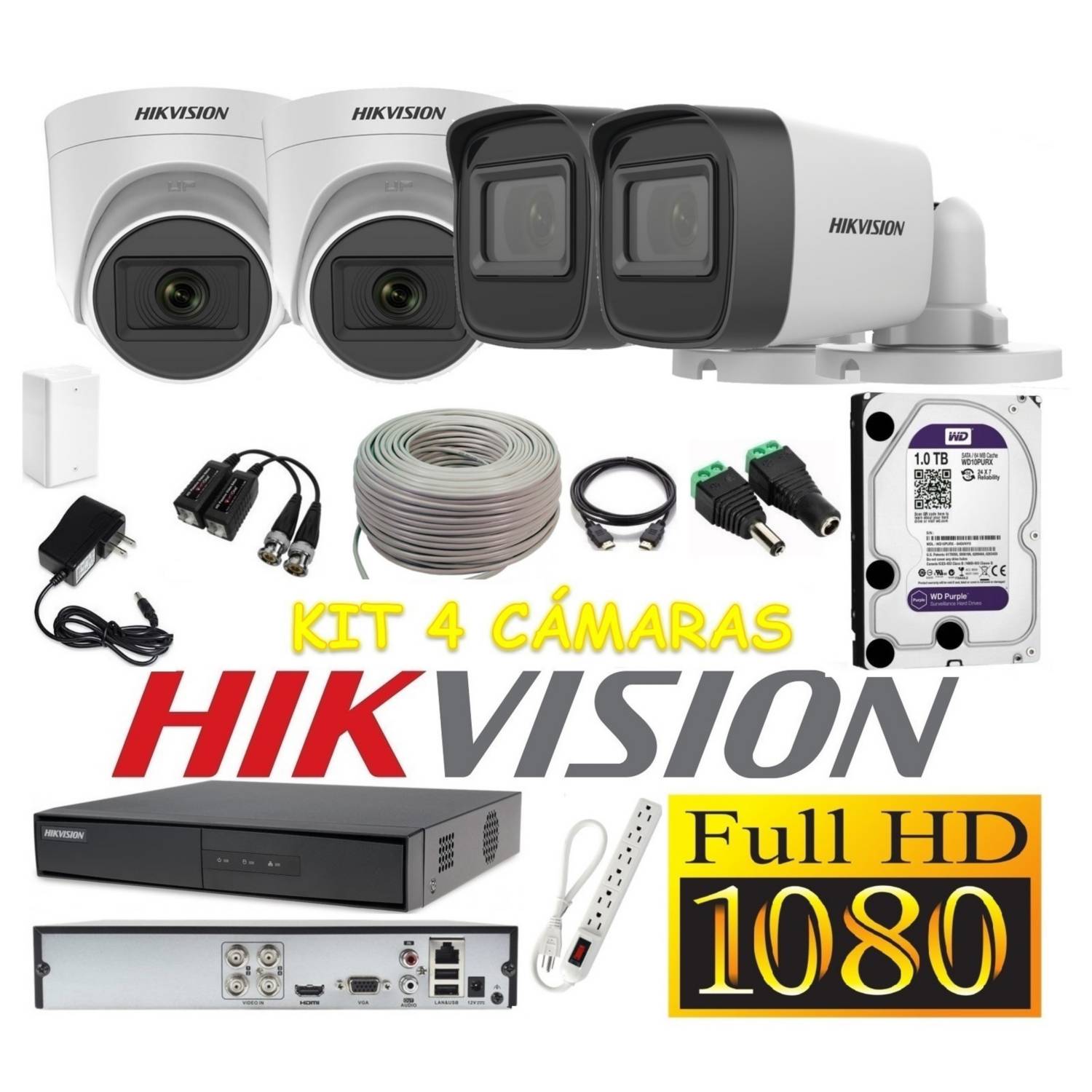 Kit Seguridad Hikvision 4 Camaras Vision Nocturna A Color !!
