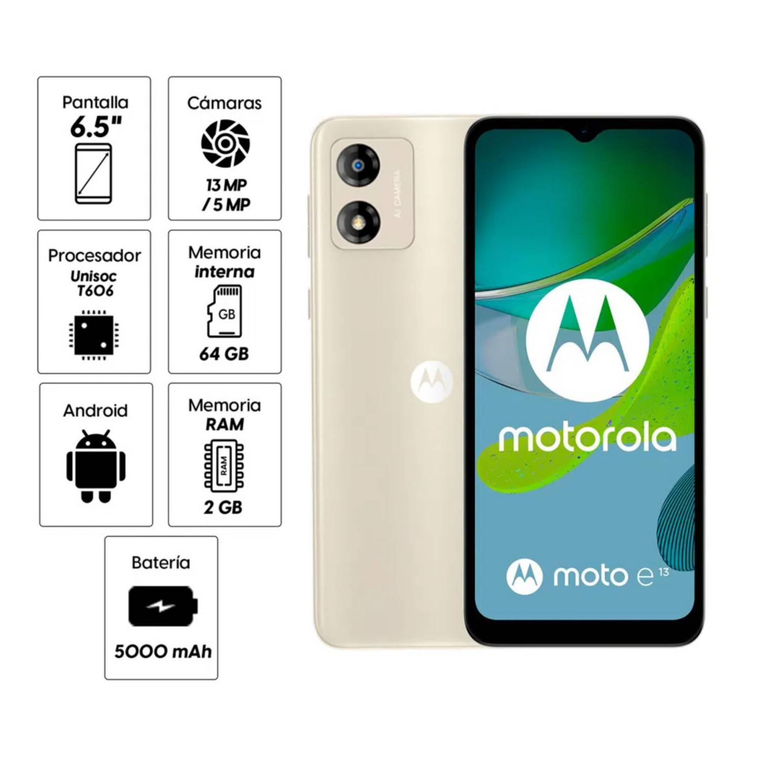 Smartphone DE 4GB CON 128GB Motorola E13 NEGRO