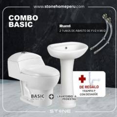 STONE - COMBO INODORO ONE PIECE BASIC BLANCO C/ LAVATORIO BASIC  BLANCO STONE