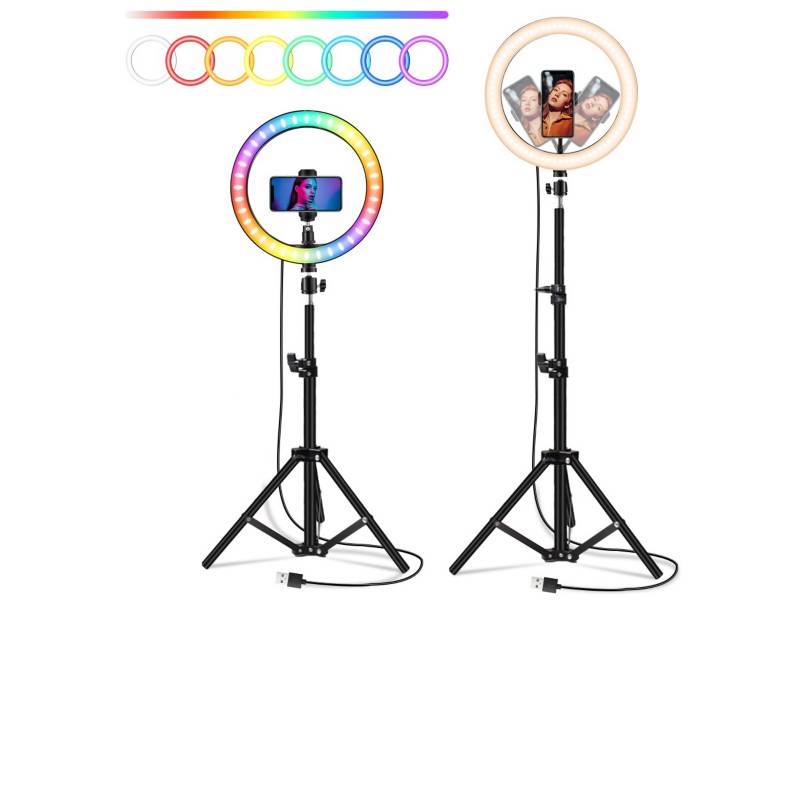 Aro De Luz Rgb Multicolor De 45 Cm Profesional Con Tripode 2.10 m