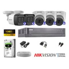 HIKVISION - KIT 5 CÁMARAS SEGURIDAD AUDIO INCORPORADO FULL HD 1080P P2P.