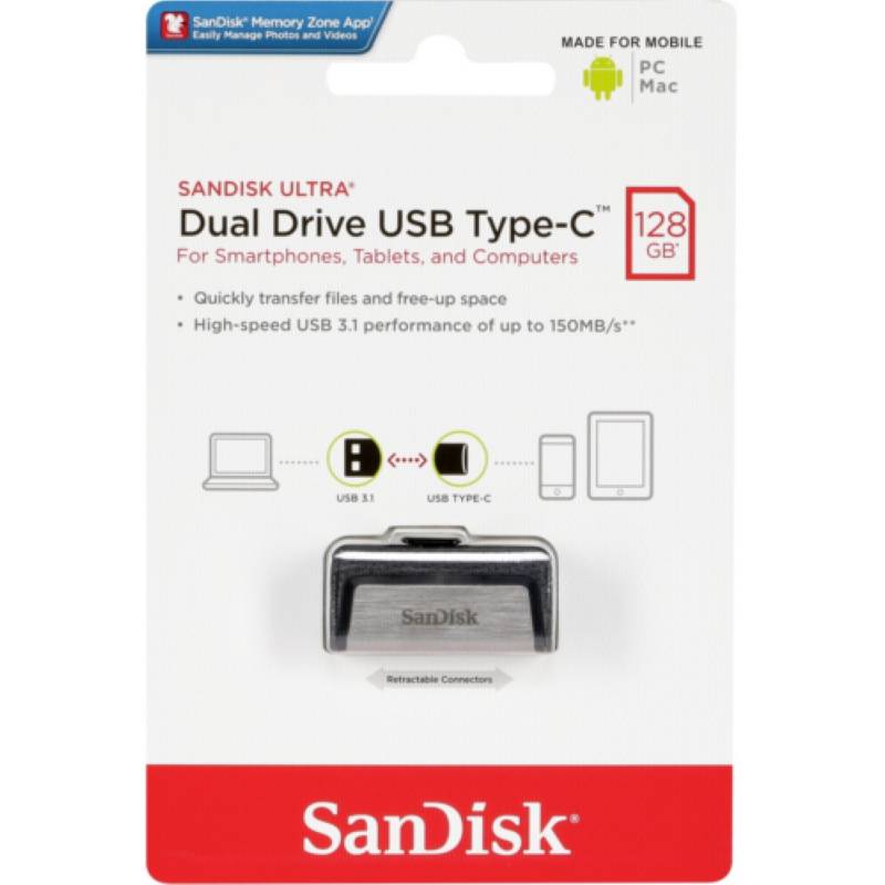 SANDISK - Memoria Sandisk USB OTG 128GB 150MB ULTRA Dual Drive TIPO C USB 3.1
