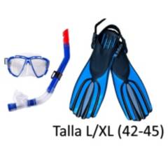 GENERICO - Pack Mascara y Snorkel con Aletas de TPR talla L-XL azul