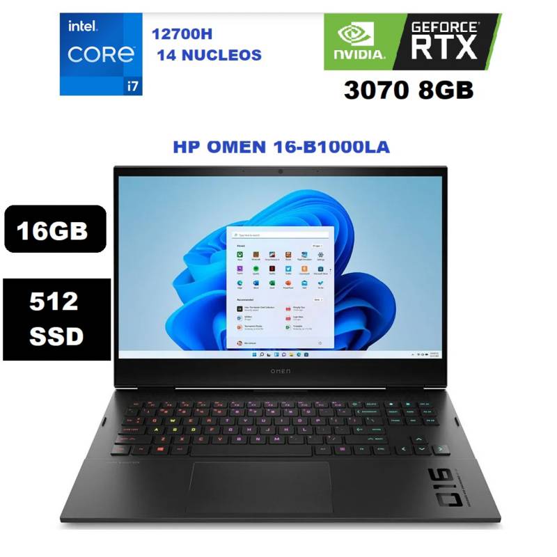 HP - Laptop Gamer HP Omen Intel Core i7 12° Gen 14 núcleos - 16GB 512GB SSD 16" RTX-3070 16-b1000la