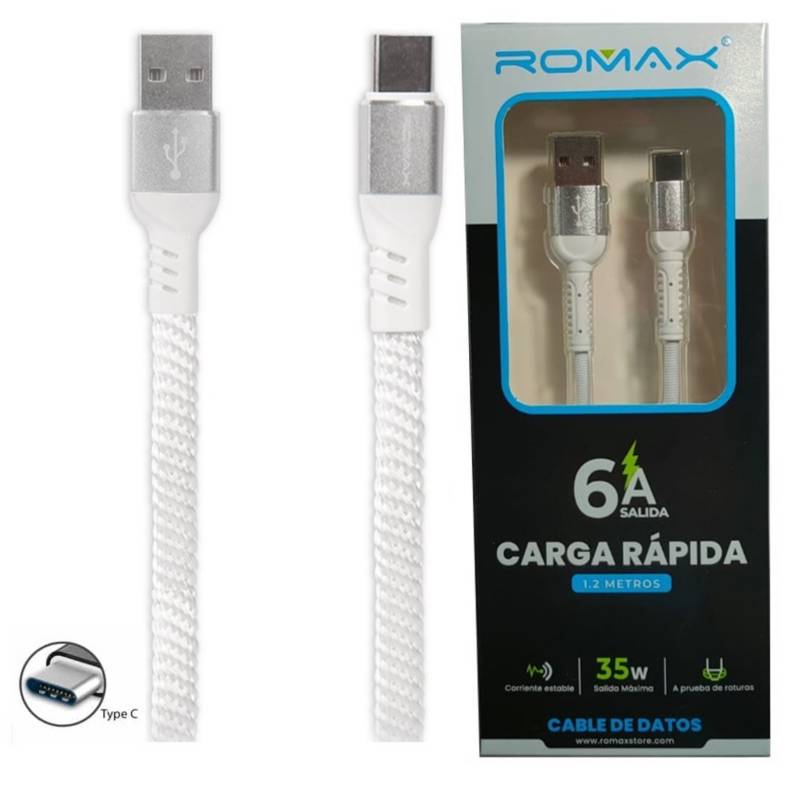 Cable Cargador Tipo C Romax para Carga Rapida de 6A Blanco GENERICO