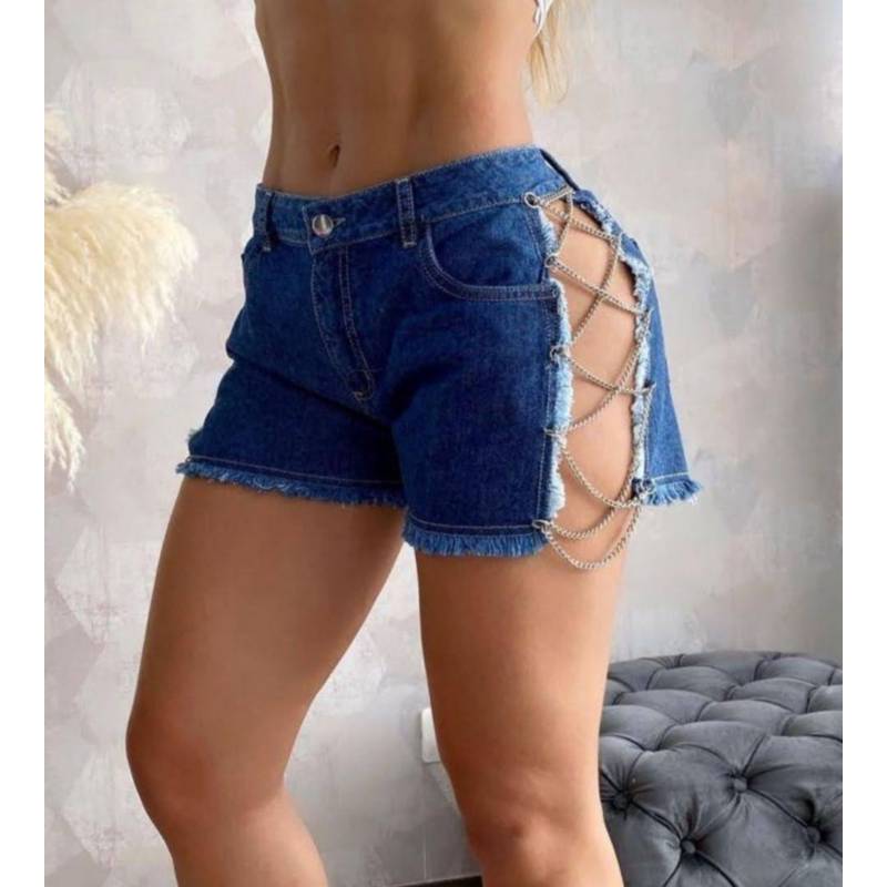 Short Jeans de Mujer con Cadenas Laterales Modelo Paloma GENERICO