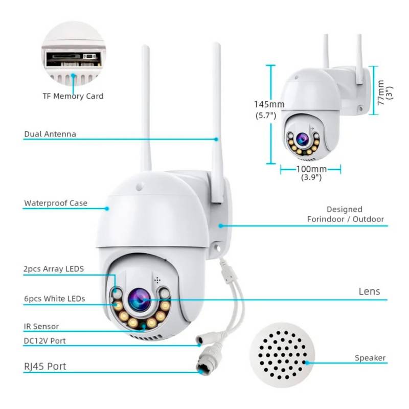 Camara Seguridad IP Exterior Wifi Sensor De Movimiento Vigilancia PTZ  Exteriores GENERICO