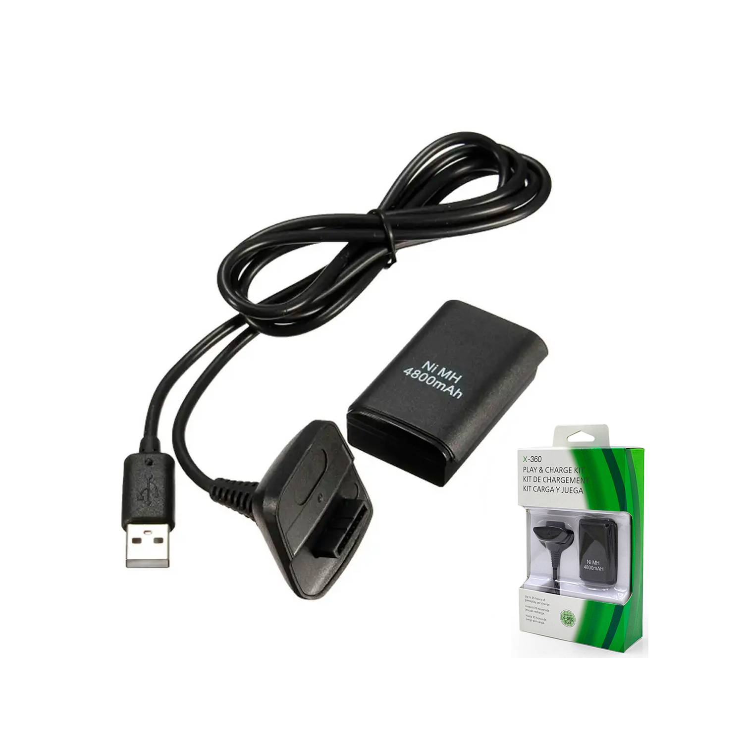 Bateria Recargable para Controles Inalambricos Xbox 360 4,800mAh + Cable  USB para Cargar