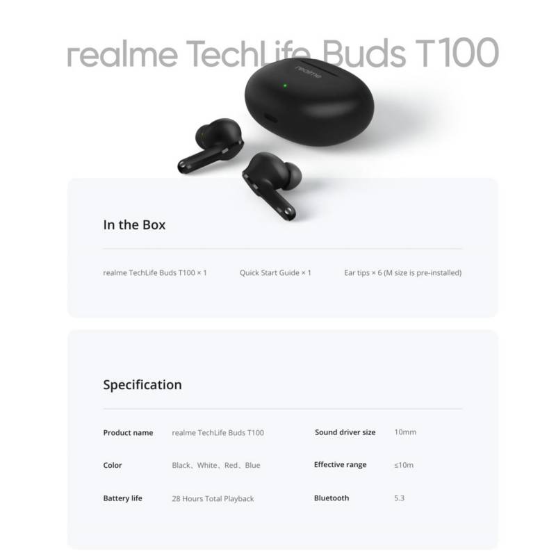 Realme Buds T100 - Auriculares Bluetooth - Azul