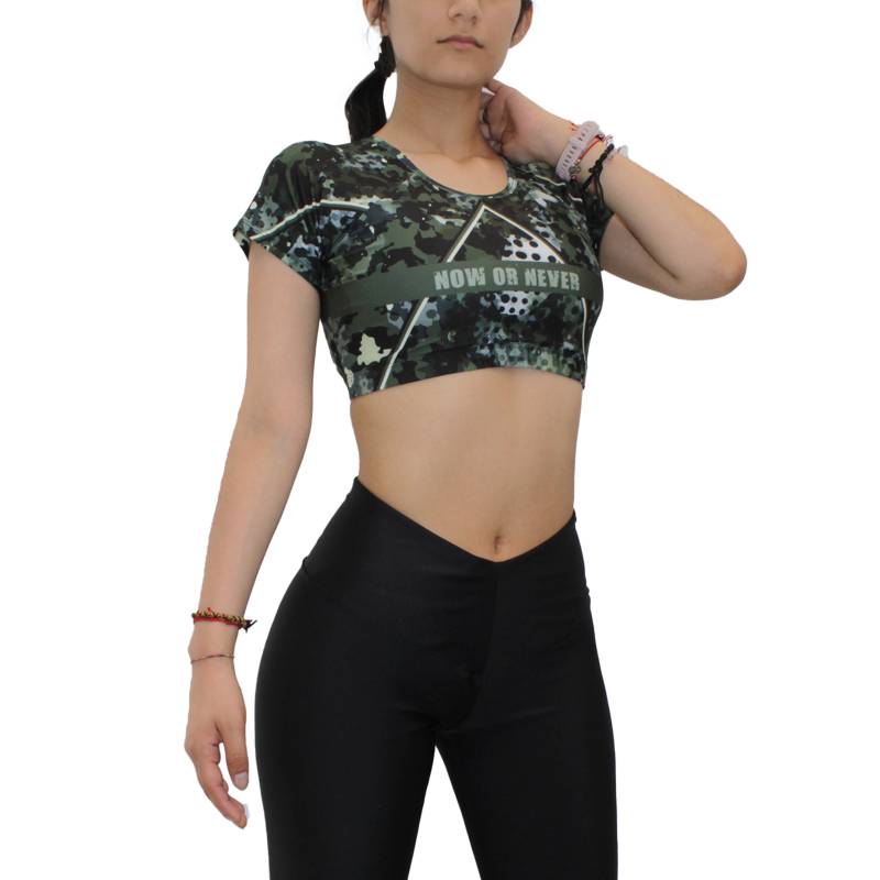 Crop top deportivo manga larga con protección UV