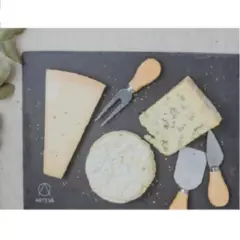 ARTESA - Bandeja de quesos de pizarra 35x25cm + 3 cuchillos