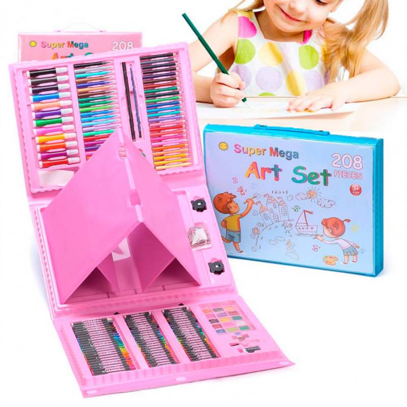 Mega Set de arte y Dibujo 208 Pzs para Niños Rosa