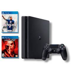 Consola PS4 Slim 1TB Negro +Tekken 7 + FIFA 23 Reacondicionada