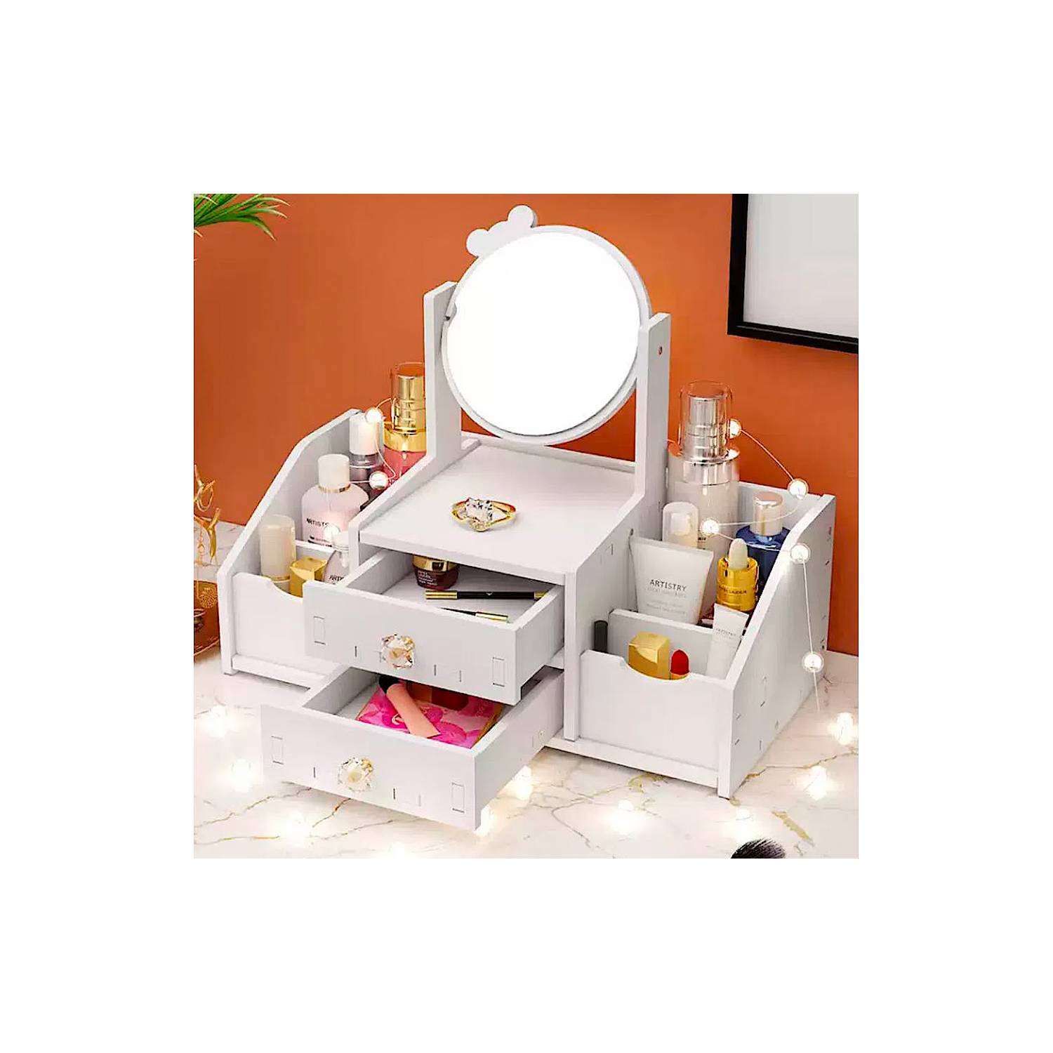 Organizador de Maquillaje Cosméticos y Joyas 2 Cajones Marrón 703L