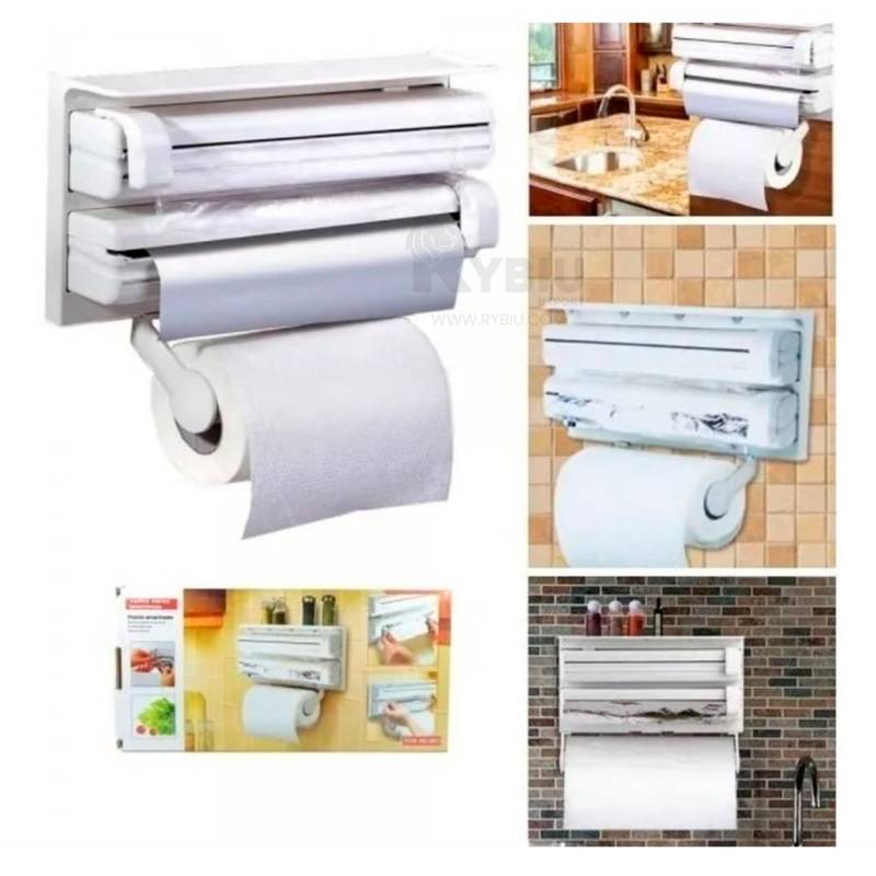 Portarollos para papel y toallas de cocina tres servicios organizador -  Canela Hogar