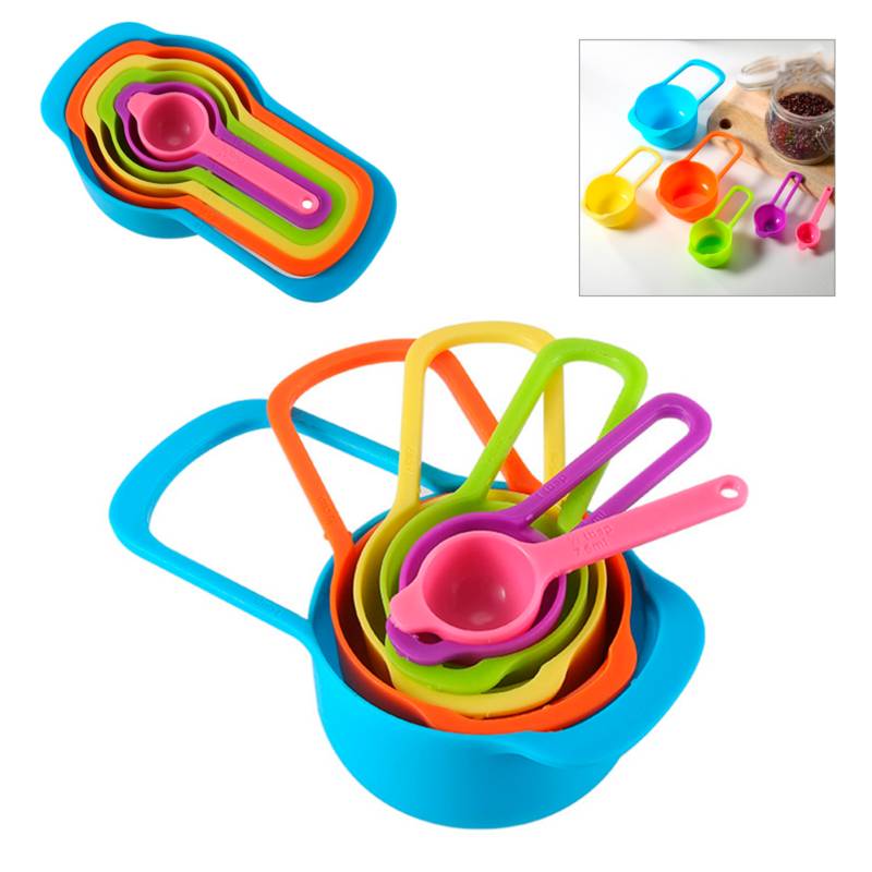 Juego de 12 tazas y cucharas medidoras multicolor, utensilios de