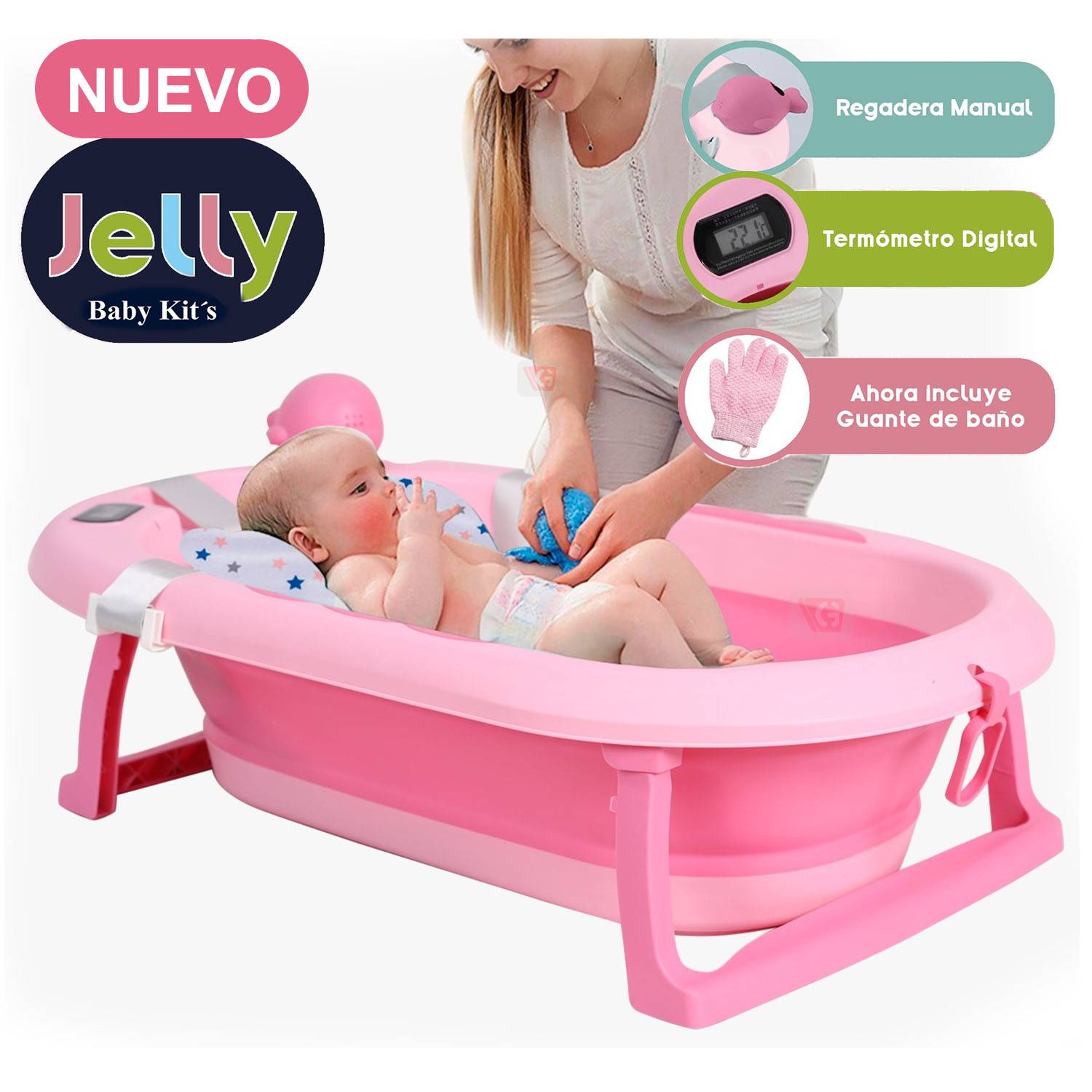 Bañera plegable Baby Kits Jelly con Termómetro Rosa