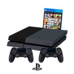 SONY - Consola Fat PS4 Playstation 4 sony 500GB con 2 mandos y GTA5 - Reacondicionada