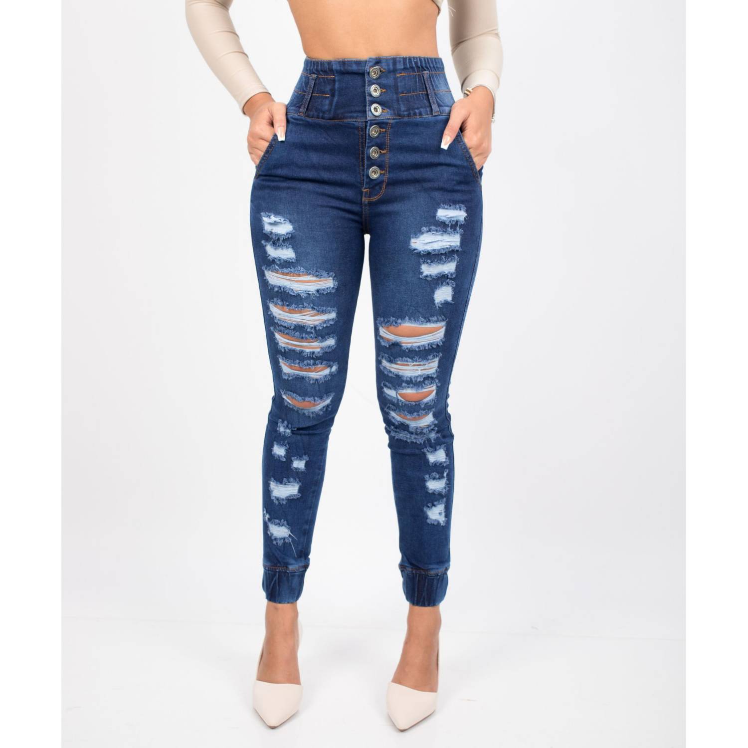 Jeans ajustados de talle alto bajo crudo  Pantalones jeans para mujer, Pantalones  jeans de moda, Pantalones de mezclilla mujer