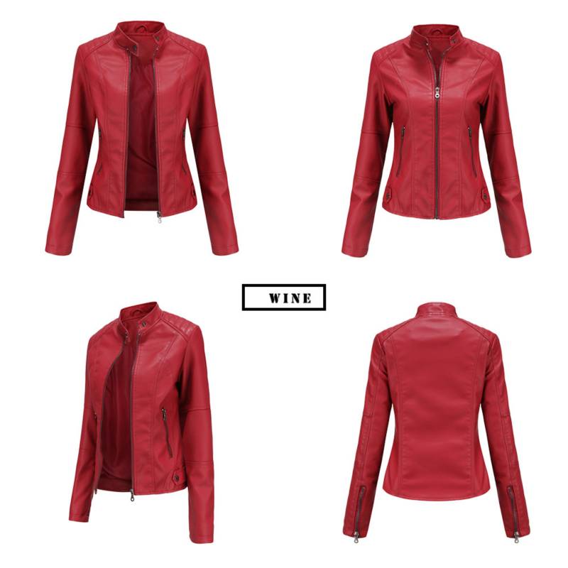 Chaqueta de PU para mujer-Rojo GENERICO