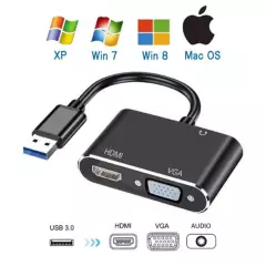 OEM - Adaptador 3 en 1 USB 3.0 a HDMI, VGA y Audio Jack 3.5mm