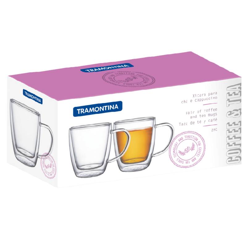 Juego x2 vasos de vidrio doble para café o té 270 ml Tramontina