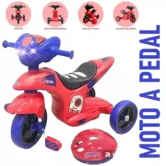 GENERICO - Moto a Pedal Musical con Luces y Bocina Negro Rojo y Azul