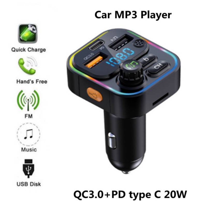 Coche Bluetooth, carga rápida QC3.0 Bluetooth 5.0 Transmisor FM