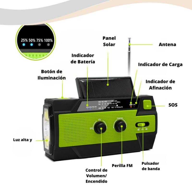 Linterna solar portátil multiusos con función de carga móvil