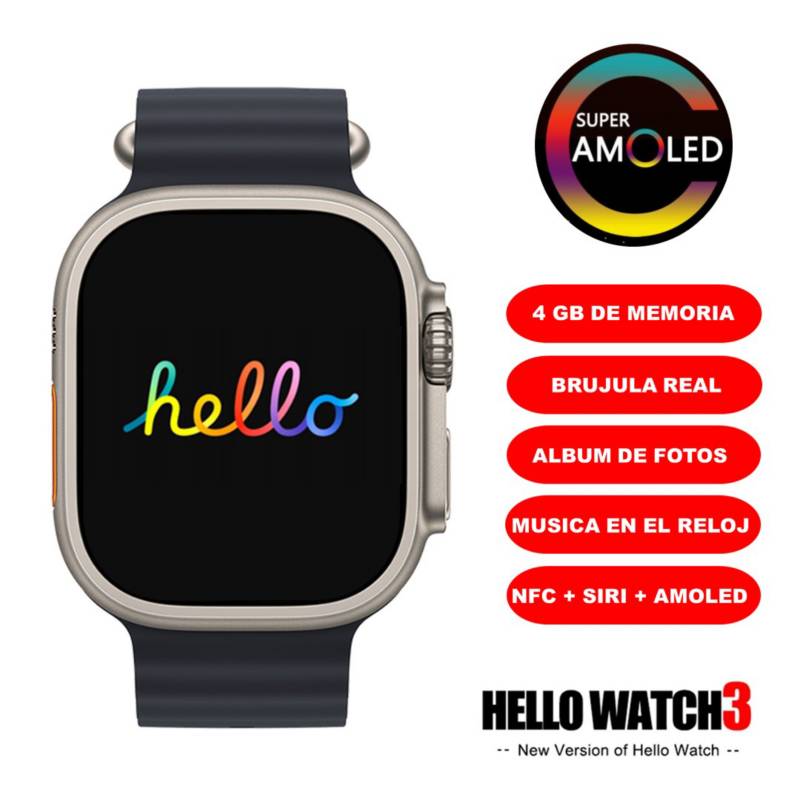SmartWatch Hello Watch 3 Ultra Amoled 4GB de Memoria color Negro OEM