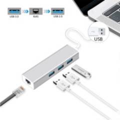 OEM - Adaptador Hub ALUMINIO USB 3.0 a RJ45 LAN + 3Puertos USB 2.0