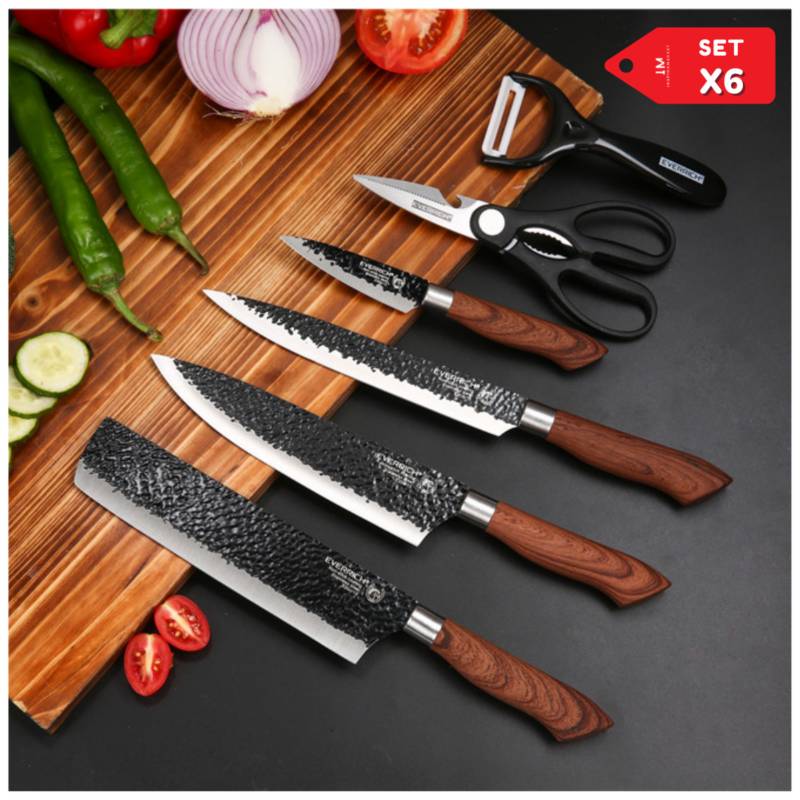 Set de cuchillos elegantes diseño grafito madera x6 pzs INSPIRA