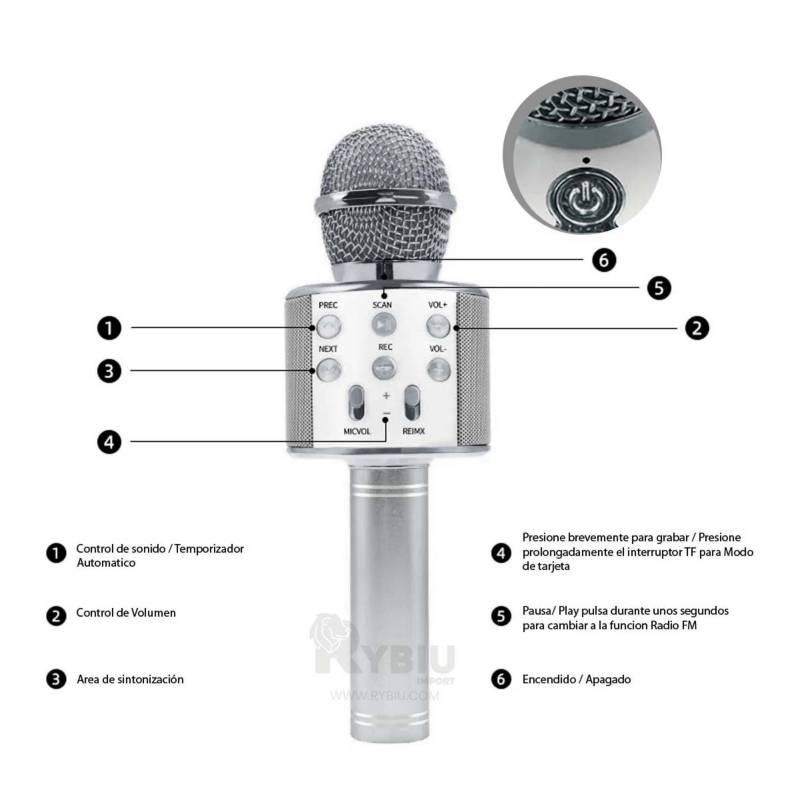 Microfono Inalambrico Bluetooth de Color Gris GENERICO