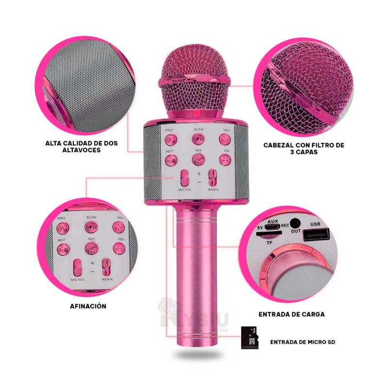 OEM Microfono Karaoke Con Bluetooth Para Niñas Rosado