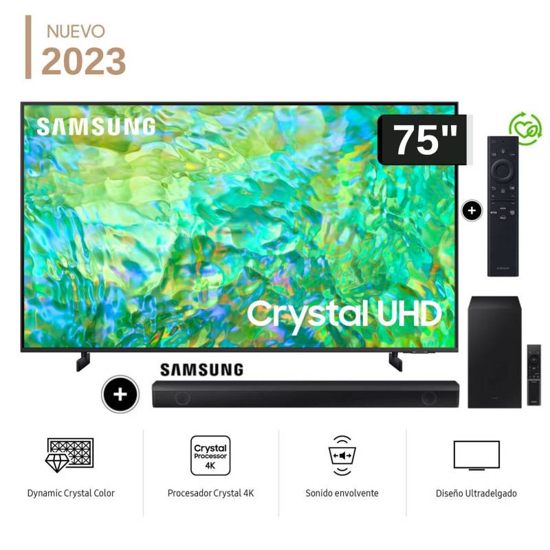 SAMSUNG - Televisor Samsung LED Smart TV 75" Crystal Ultra HD 4K  + Soundbar 410W 2.1 CH HW-B550