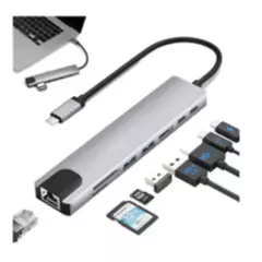 GENERICO - Adaptador USB tipo C a 8 en 1 HDMI 4K Thunderbolt 3 PD SD TF RJ45 hub