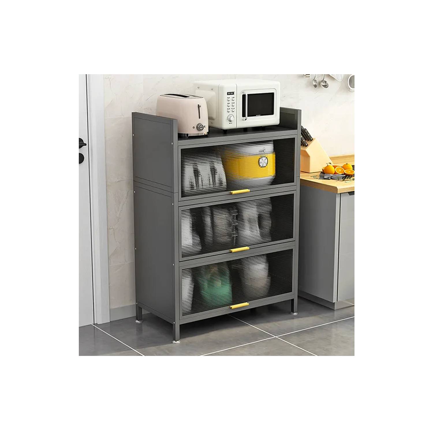 Organizador Multiuso Mueble Estante Cocina Microondas 4 Niveles Multiuso  Gris