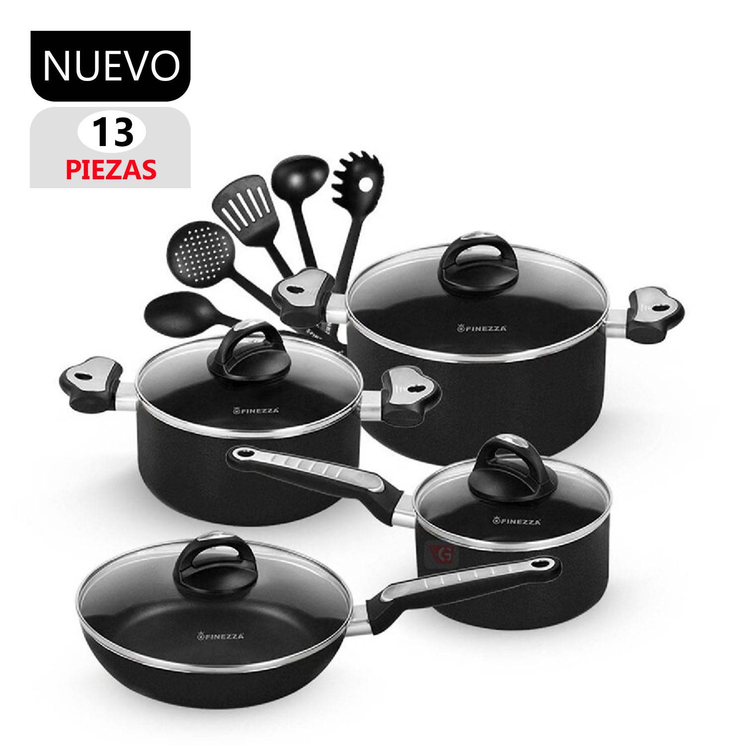 Juego de Ollas y Sarten Antiadherentes Cocina Set Cacerolas 13 Piezas Rojo  Gris