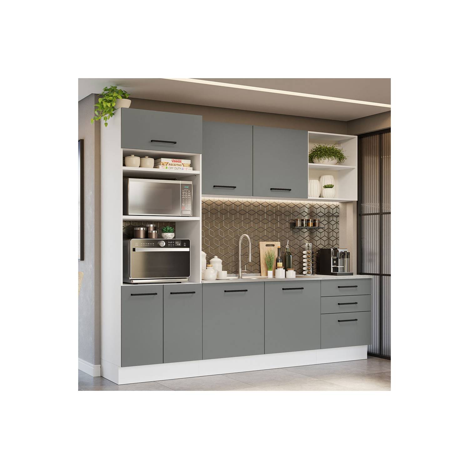 Mueble De Cocina Alacena Madesa Agata Sin Lavadero 270 Cm Gris