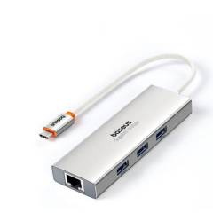 BASEUS - Adaptador Red USB-C RJ45 Gigabits HUB Puertos USB 3.0 PC Aluminio