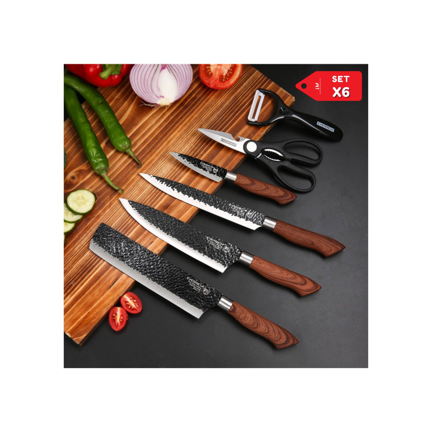 Set de cuchillos elegantes diseño grafito madera x6 pzs INSPIRA