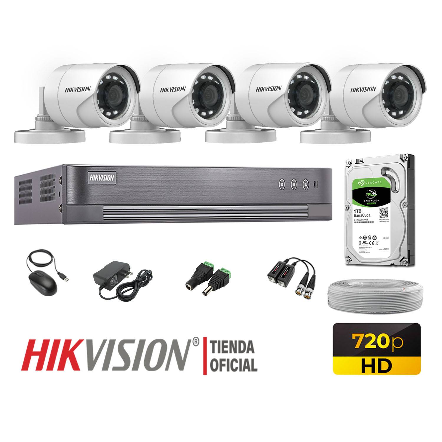 Kit 4 Cámaras de Vigilancia Hikvision Hd 720P 1Tb P2p Kit de