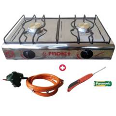 FADIC - Cocina de mesa 2 hornilla acero inox + Kit Regulador + encendedor de cocina
