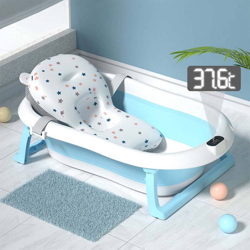 Bañera Bebé Plegable con Cojín de Baño Antideslizante y Termómetro con  Pantalla Digital, Perfecto para Recién Nacidos y Bebés (Azul) : .es:  Bebé