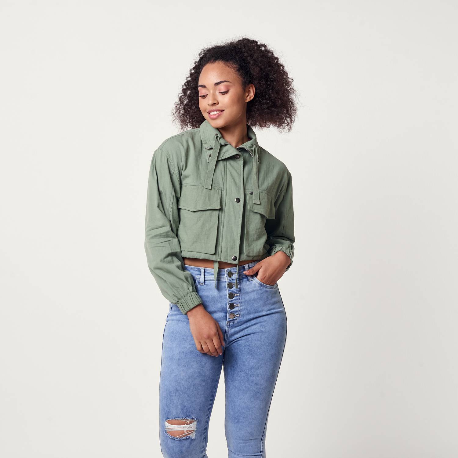 Eldora Olive Green Cropped Utility Jacket