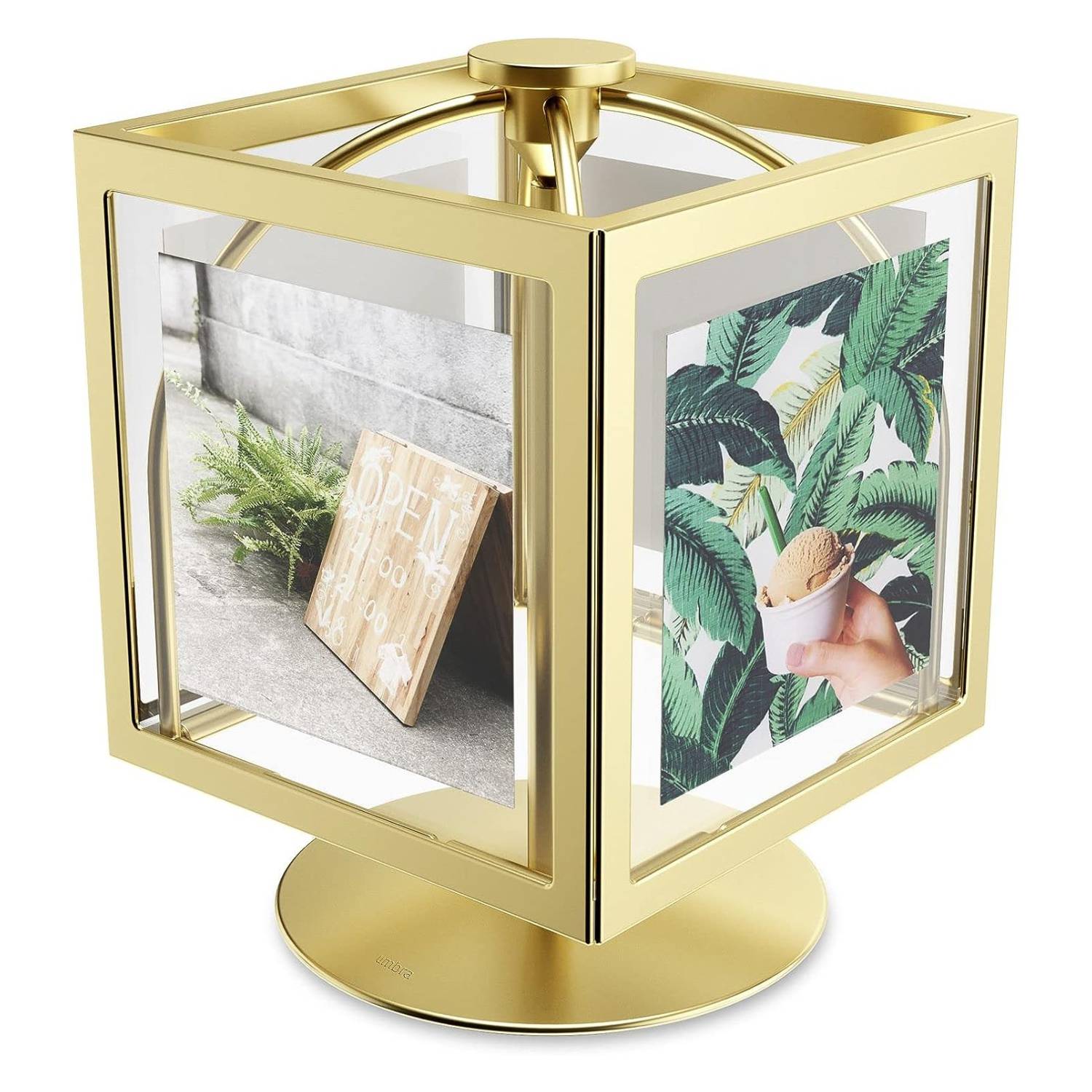 Cubo superior efecto marco madera 30x30 cm dorado Cristal normal