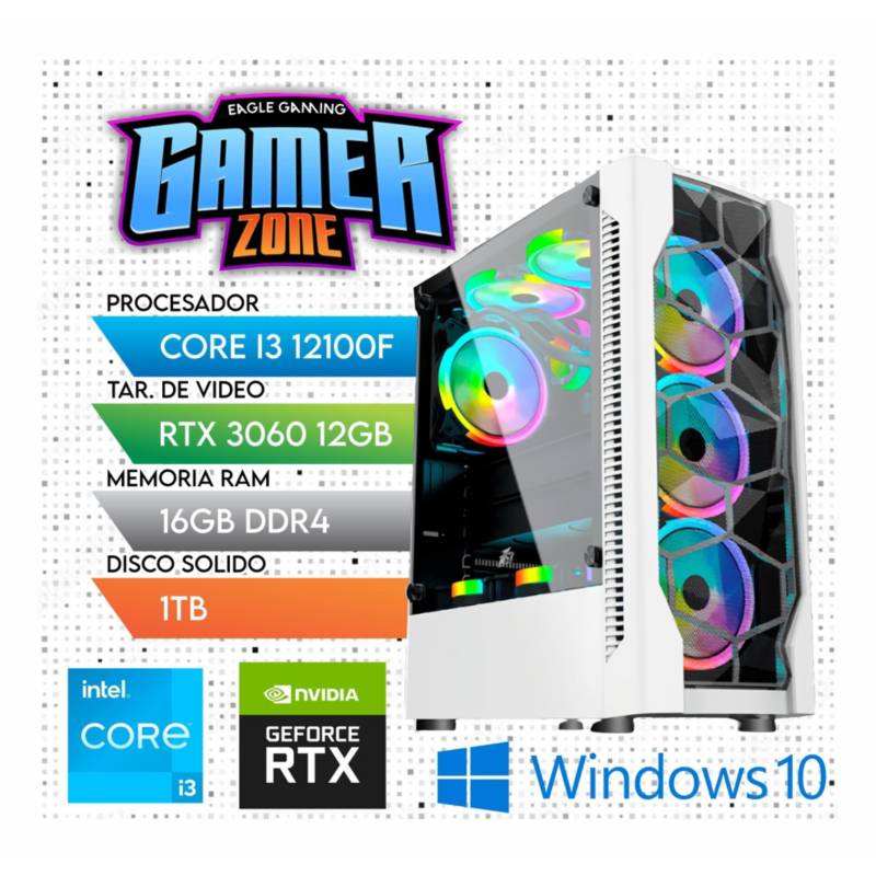 NVIDIA - Computadora PC Gamer Core i3 12TH + RAM 16GB + SSD 1TB + VIDEO RTX 3060 12GB