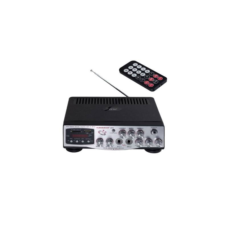 Amplificador de Audio 2 Ch 30W + 30W AC/DC 220V/12V 2 MIC USB/SD/FM  GENERICO